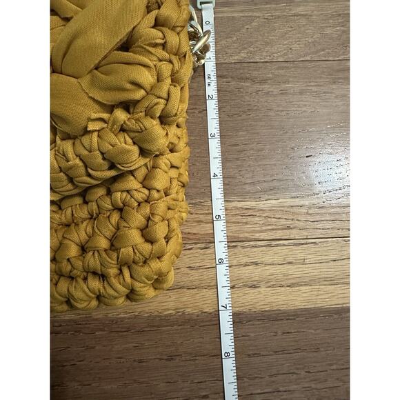 Handmade Mustard Yellow Crochet Fabric Bag with Gold Chain - Picture 11 of 12